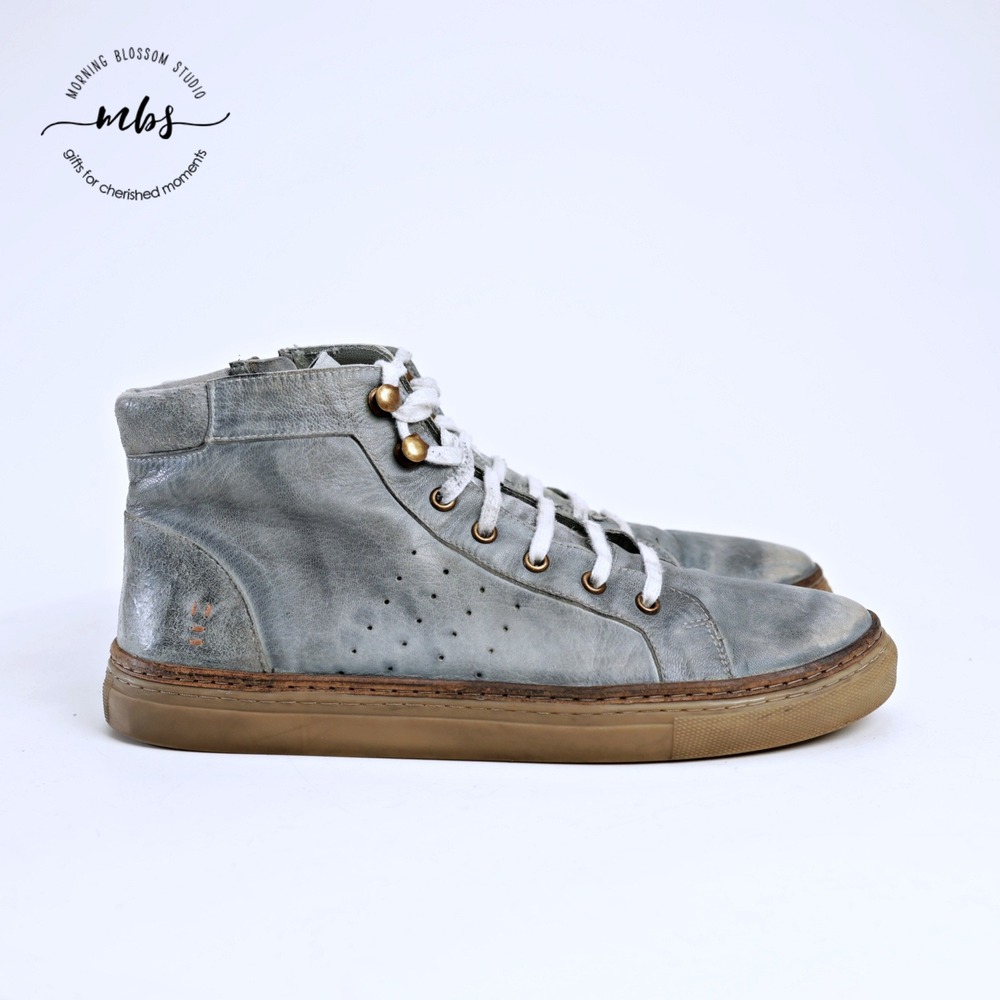 BED|STU Roan Leather Macc II 2‎ High Top Distressed Sneakers Blue Gray Men 10.5
